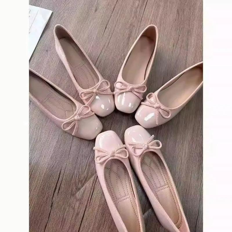 Women'S Shoes Large - Damen-Ballettschuhe mit eckiger Zehenpartie und Schleife,