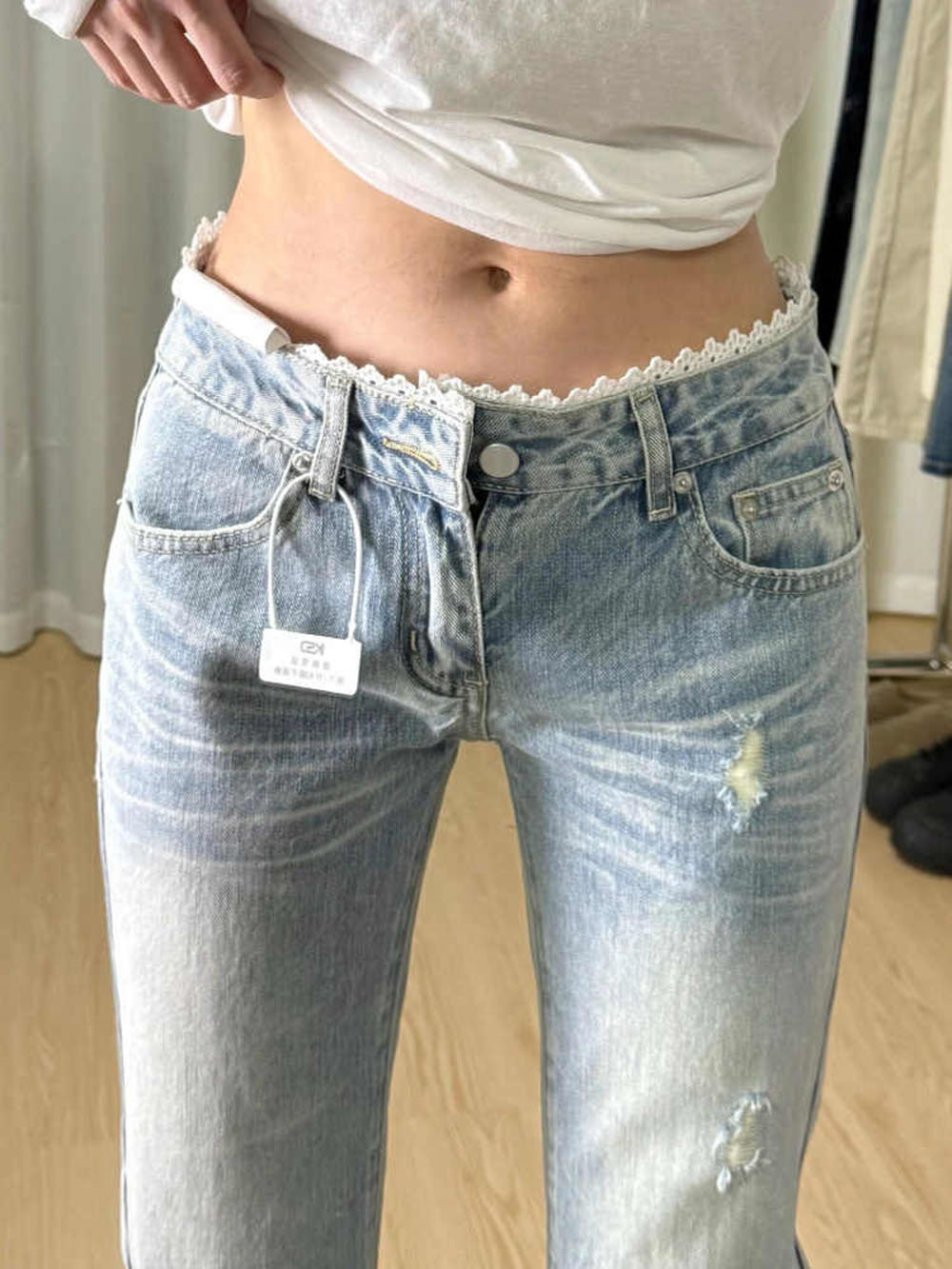 Women Shoes Jeans - Spitzendesign Hellblaue Damen-Jeans Schlaghose Retro Hochelastische