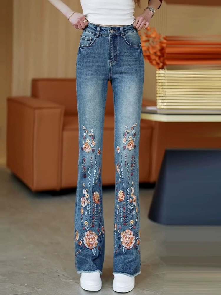 Damen Vintage Bestickte Blumen – Women Shoes Jeans Bewertung und Preis