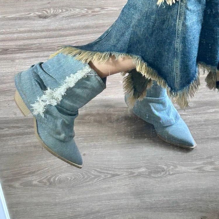 Plissee Denim Stiefeletten Fra – Women Shoes Jeans Bewertung und Preis